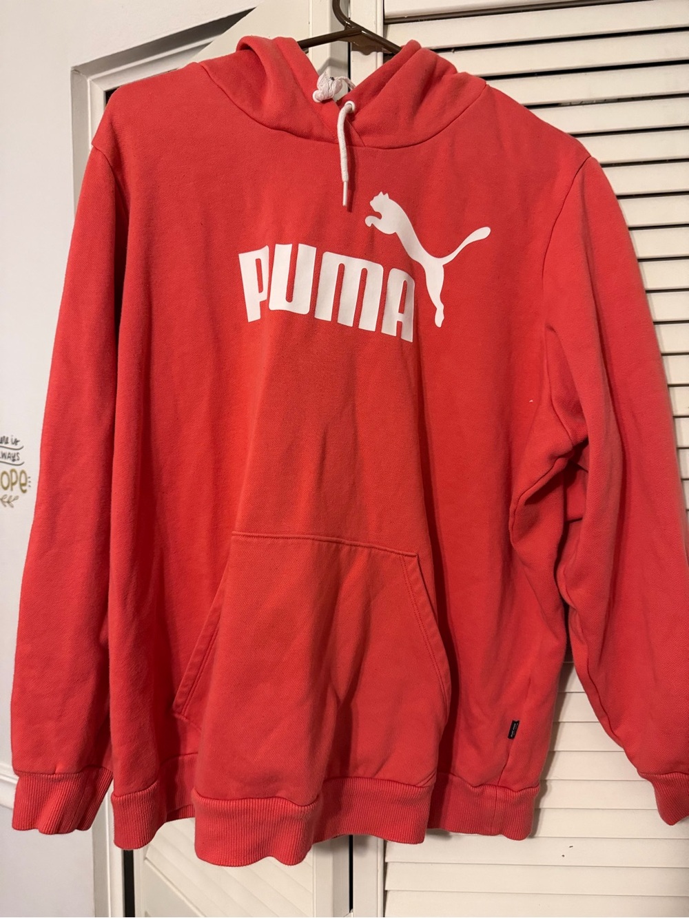 Puma Coral-Red Pullover Hoodie with White Logo